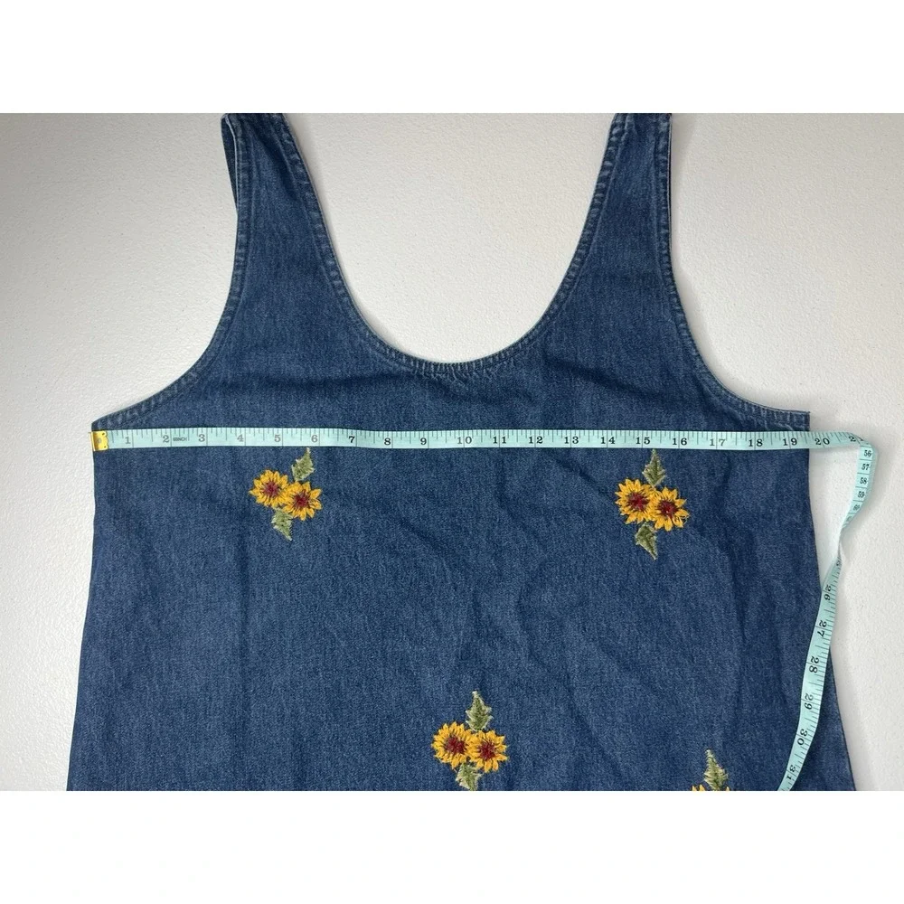 Vtg Floral Embroidered Denim Dress Sunflower Y2K Size Medium Denim Du Jour‎ Jean